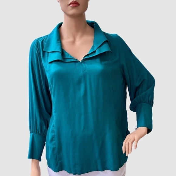Igigi Segovia Poet Blouse Plus Size 20, Peacock Green, Puffy Sleeves Cuffs NWOT - Picture 15 of 15